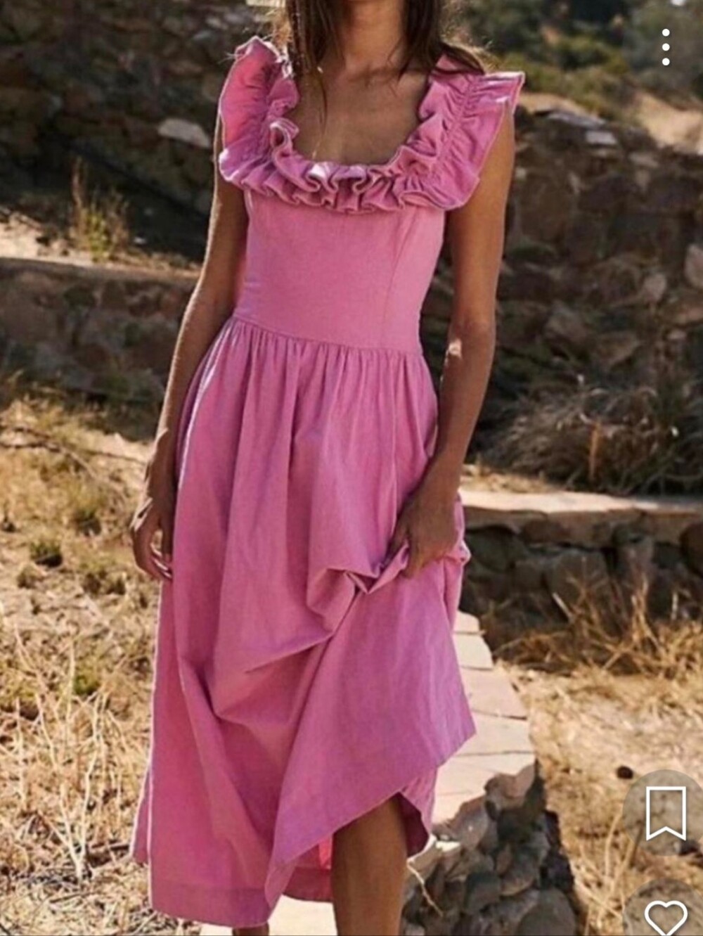 Free People Ruffle It Up Pink Tie Back A-Line Midi Summer Dress Size Small